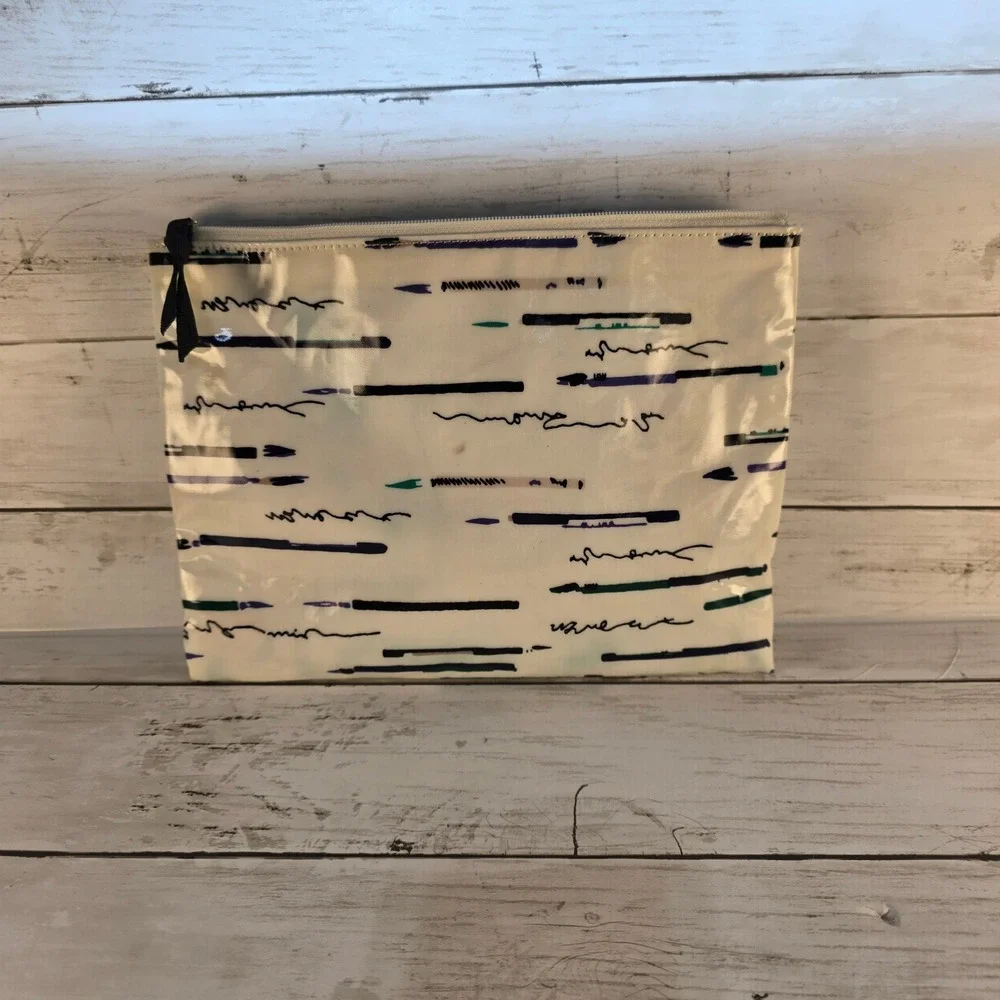 Kate Spade New York Coated Canvas Cosmetic Pouch Abstract Pen Ink Print White